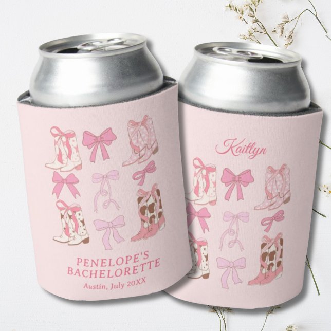 Porta-lata Boots & Arcos Cowgirl Rosa Bachelorette (Boots and Bows Pink Girly Bachelorette Party Can Cooler)