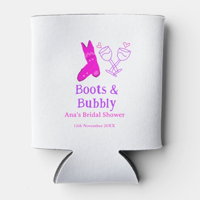 Porta-lata Boots & bubble champagne chá de panela rosa (Frente)