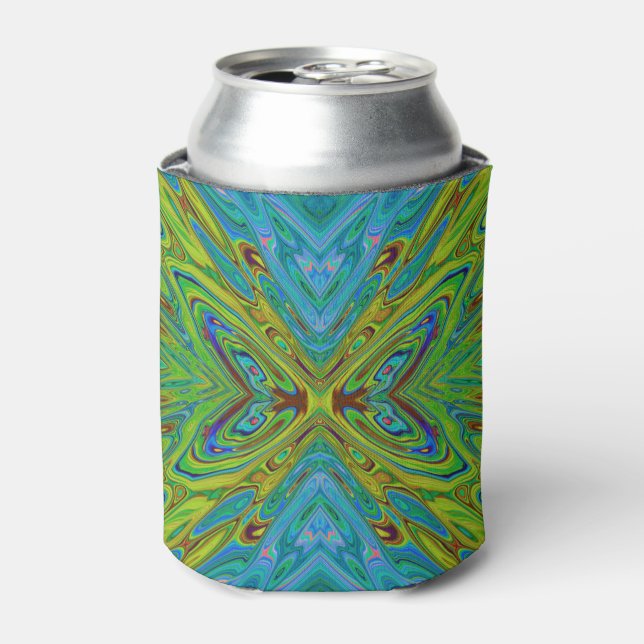 Porta-lata Borboleta Abstrata Chartreuse e Azul Trippy (Can Front)