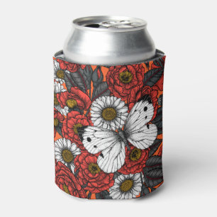 Porta-lata Borboleta branca e rosas