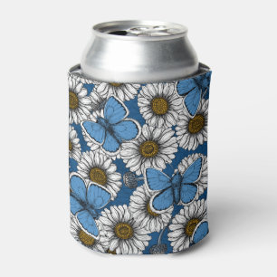Porta-lata Borboletas azuis comuns e flores margaridas