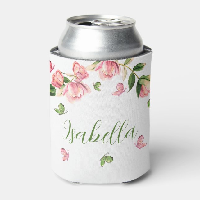 Porta-lata borboletas de flores rosa-quente (Can Front)