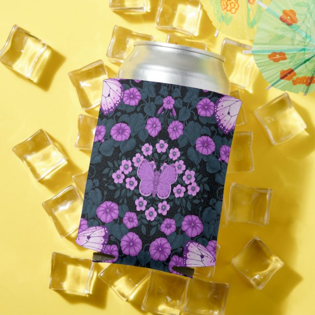 Porta-lata Borboletas e simetria das flores, violeta e azul (Verão in situ)