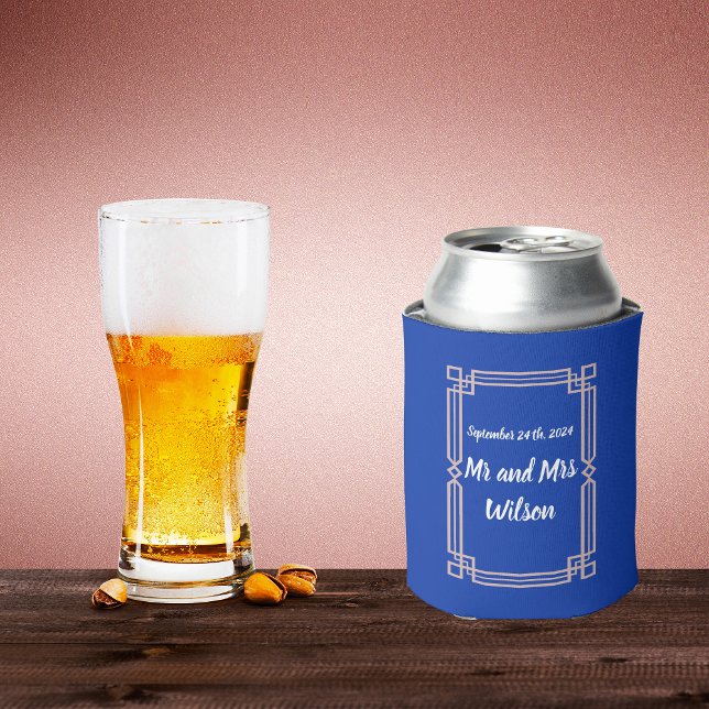 Porta-lata Borda Dourada Rosa moderna no Marinho Azul pode re (Criador carregado)