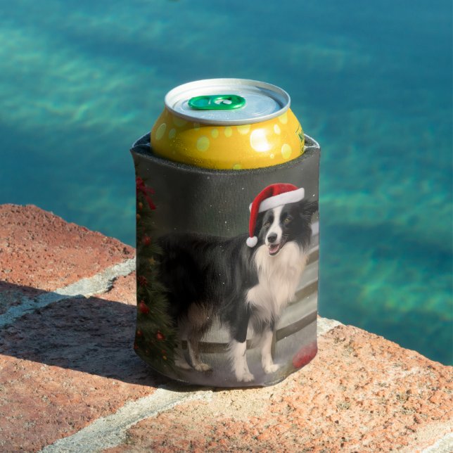 Porta-lata Border Collie no Natal na Neve (Piscina in situ)