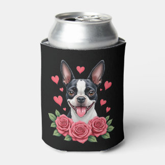 Porta-lata Boston Terrier com Corações de Rosas Vermelhas Cam