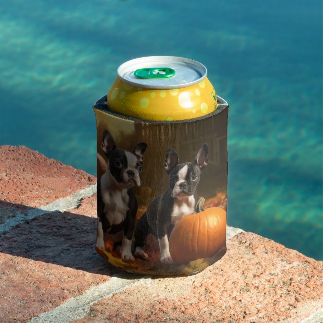 Porta-lata Boston Terrier Puppy Autumn Delight Pumpkin (Piscina in situ)