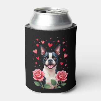 Porta-lata Boston Terrier with Red Roses Hearts Valentine�s D