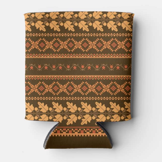 Porta-lata Botão Cruzado de Outono Retro Striped (Frente)