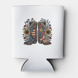 Porta-lata Botas de Cowboy Patrióticas Camisa Floral de Giras
