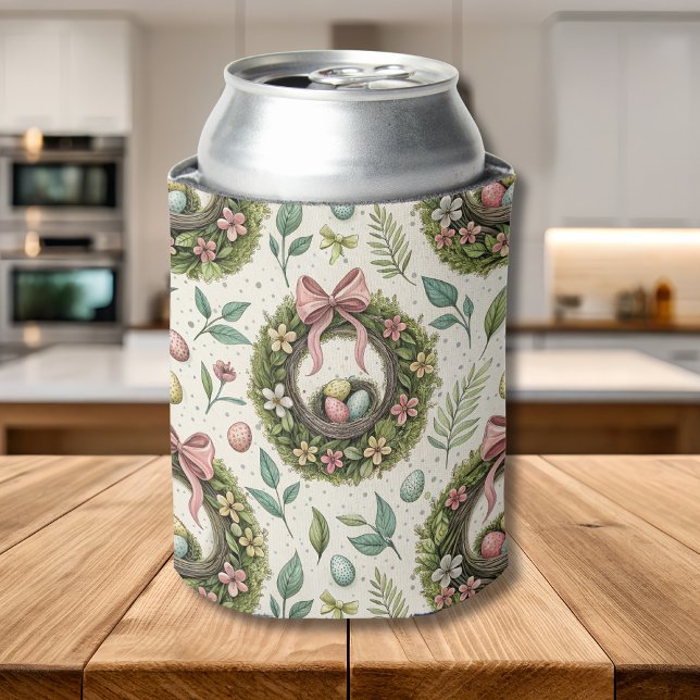 Porta-lata Boxwood Easter Wreath Pink Bow with Egg (Criador carregado)