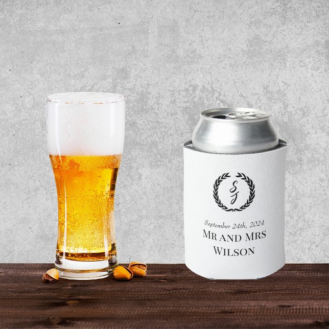 Porta-lata Branco Elegante com fundo preto monograma (Criador carregado)