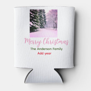 Porta-lata Branco rosa neve feliz natal adicionar nome da fam