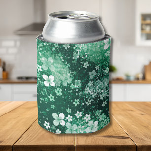 Porta-lata Brancos Trevos Verde e Pontos em Verde Escuro Chic