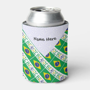 Porta-lata Brasil e Bandeira Brasileira Mosaico com Seu Nome