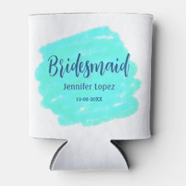 Porta-lata Bridesmaid azul verde aquarela adiciona nome data 