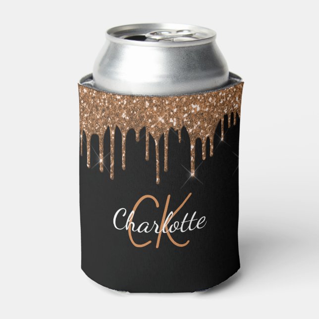 Porta-lata Brilho de monograma com gotas de glitter dourado (Can Front)