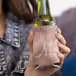 Porta-lata Brilho Rosa Tendência Monograma com Gotejamento