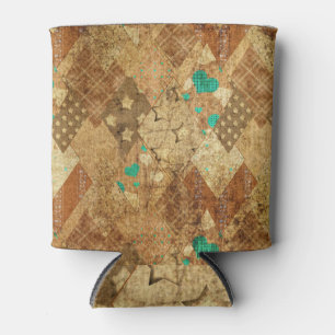 Porta-lata Brown Grunge Quilt Stars Hearts