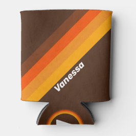 Porta-lata Brown Retro Stripes with Name