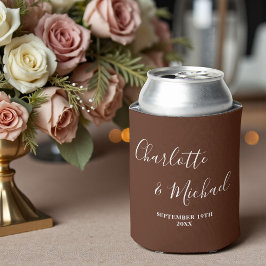 Porta-lata Brown Script Minimalist Wedding