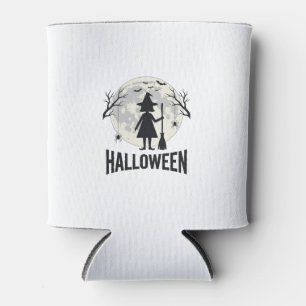 Porta-lata Bruxa de Halloween Lua Desenho de Gravura Vintage_