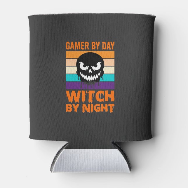 Porta-lata Bruxa Gamer Halloween Crânio Retro (Frente)