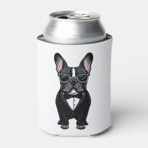 Porta-lata Buldogue Francês em Tuxedo Vestindo Óculos