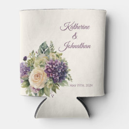 Porta-lata Buquê De Flor Púrpura A Aquarela- Casamento