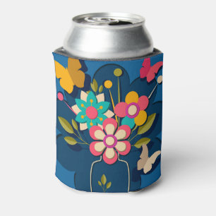 Porta-lata Buquê de Flores Modernas e Bonitas Coloridas no Az