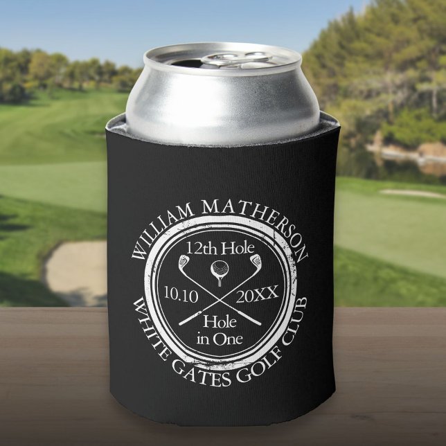 Porta-lata Buraco de Golfe em Um Preto e Branco Personalizado (Golf Hole in One Custom Black And White Can Cooler)