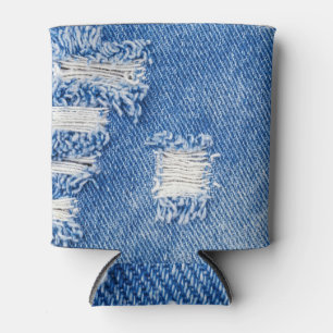 Porta-lata Buraco, jeans de denim, textura rasgada