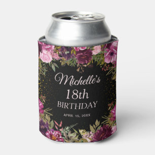 Porta-lata Burgundy Rosa Floral Brilho Preto Aniversário de 1