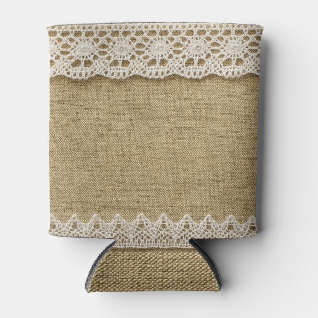 Porta-lata Burlap, textura de tecido de rendas. (Frente)
