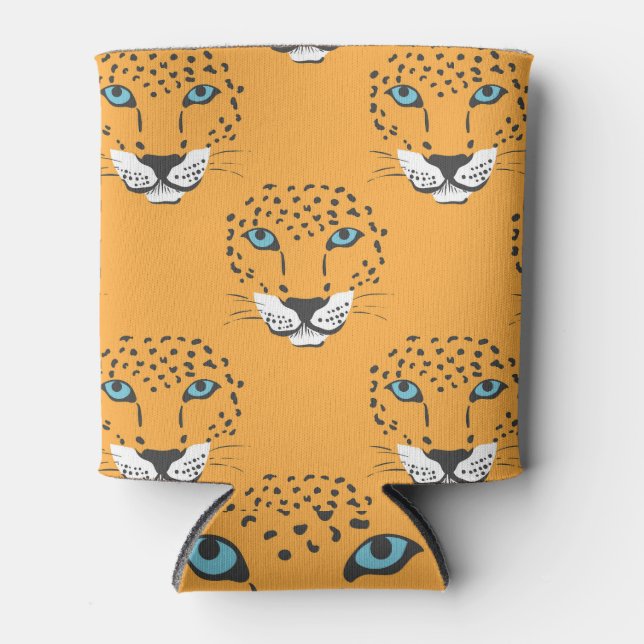 Porta-lata Cabeça de leopardo laranja, padrão perfeito. (Frente)
