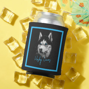 Porta-lata Cabeça de Retrato Siberian Husky com Olhos Azuis