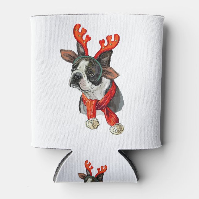 Porta-lata Cachorro Boston terrier de Natal (Frente)