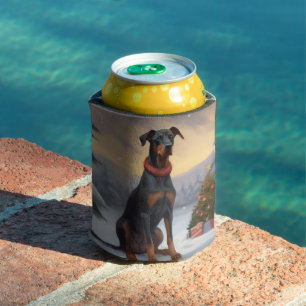 Porta-lata Cachorro Doberman na Neve Natal 