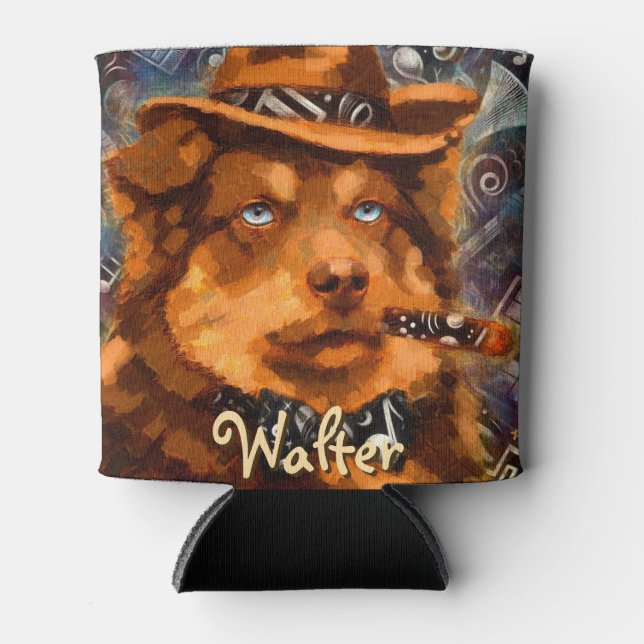 Porta-lata Cachorro Gangster Bonito com Olhos Azuis Personali (Frente)