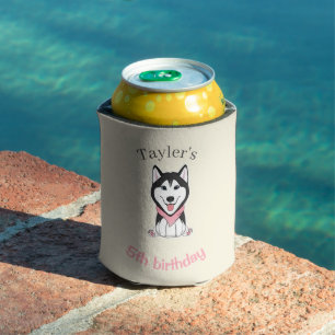 Porta-lata Cachorro husky preto e branco fofo