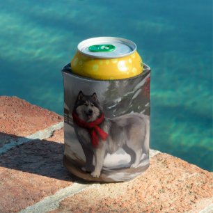Porta-lata Cachorro Malamute do Alasca na Neve Natal