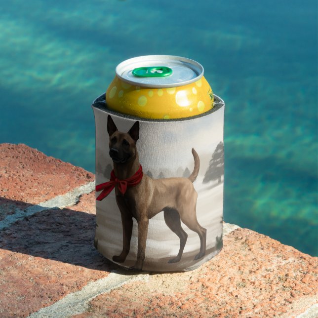 Porta-lata Cachorro Malinois belga no Natal da neve (Piscina in situ)