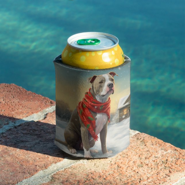 Porta-lata Cachorro Pitbull na Neve Natal (Piscina in situ)