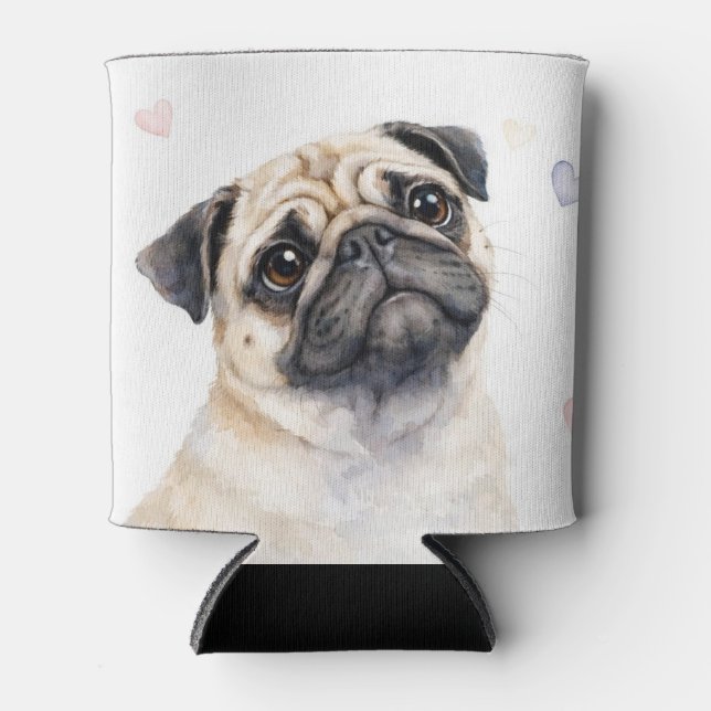 Porta-lata Cachorro Pug e Corações Fofo (Frente)