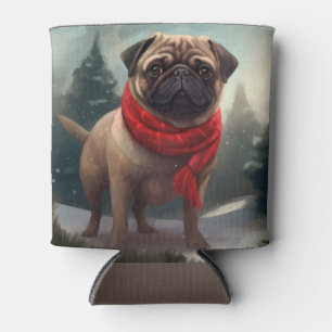 Porta-lata Cachorro Pug na Neve Natal