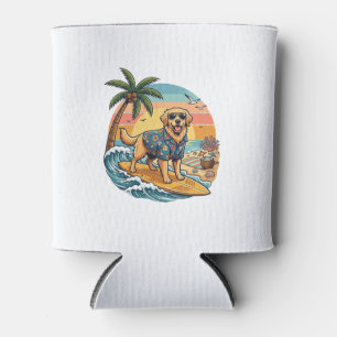 Porta-lata Cachorro Retriever Dourado Surfando Prancha de Sur
