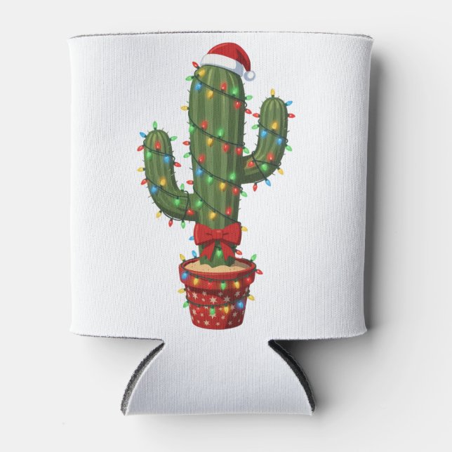 Porta-lata Cacto de Natal Usando um Chapéu de Papai Noel Plan (Frente)