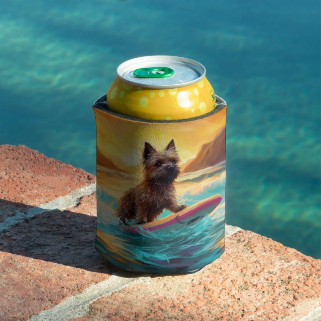 Porta-lata Cairn Terrier Beach Surfing Painting (Piscina in situ)