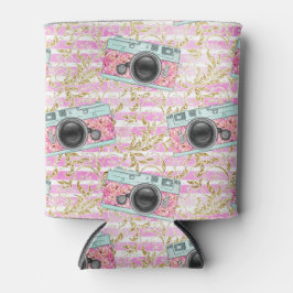 Porta-lata Câmeras cor-de-rosa com fundo em tiras podem resfr