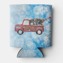 Porta-lata caminhão de colheita vermelho sobre fundo azul com